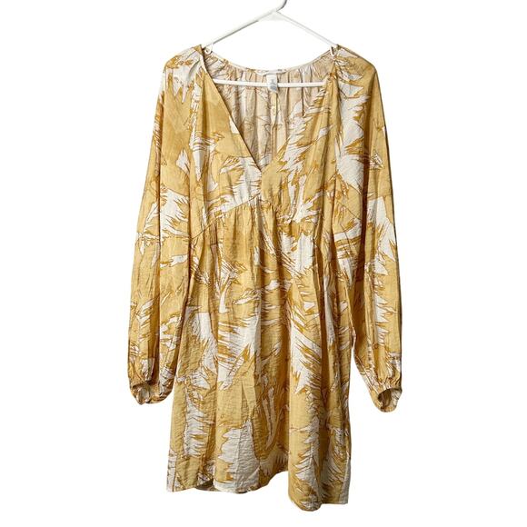 H&M Dress A-Line Balloon Sleeve V-Neck Cream Yellow Women Small - Picture 2 of 9